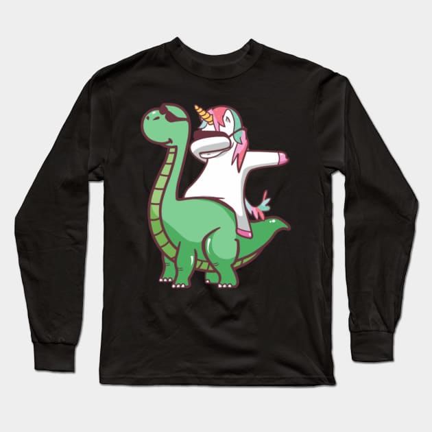 Dabbing Unicorn and Dinosaur Long Sleeve T-Shirt by Xizin Gao